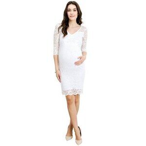 Hello Miz Women's Ivory Lace Maternity Dress – Knee Length, Size XL